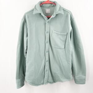 Aritzia TNA Cozy AF Fleece Women's Size 2 Boyfriend Button Up Shirt Light Green
